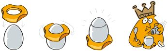 Postup loupání vařeného vejce na měkko.