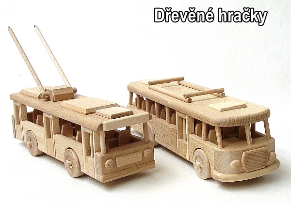 Dřevěné hračky, autobus a trolejbus pro děti