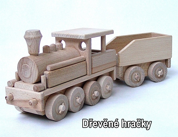 Dřevěné hračky, parní lokomotiva s uhlákem