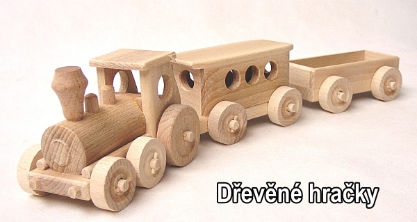 Dřevěné hračky, dětské vláčky s vagony