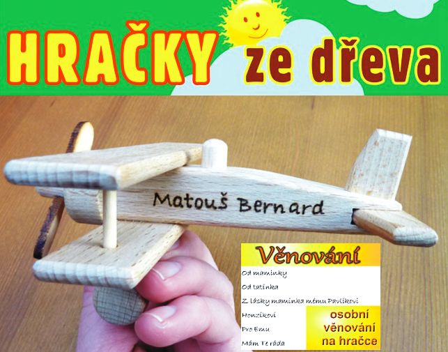 Letadýlko s věnováním, dřevěné hračky