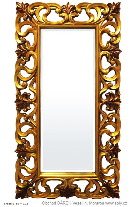 Zrcadlo ve zlatemé rámu s ornamentem Veselí nad Moravou