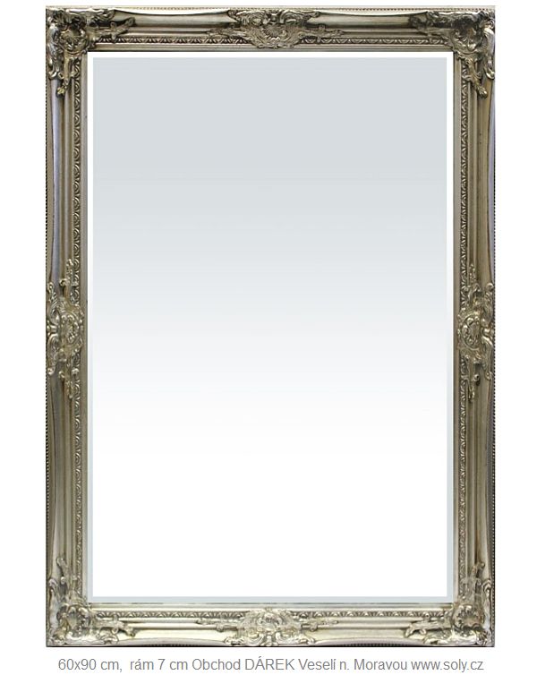 Stříbrné zrcadlo v rámu s ornamanty obchod nabytek Veselí nad Moravou