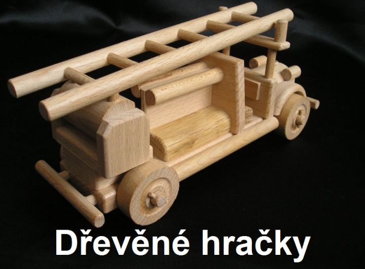 Dřevěné hračky, požární auto, hasiči