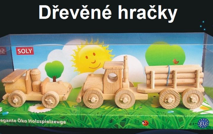 Dřevěné hračky, dětské autíčka a nákladní vozidla