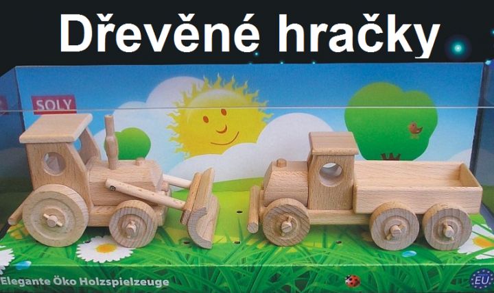 Dětský traktor a nákladní autíčko. Dřevěné hračky