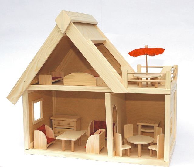 Dřevěný domeček s nábytekem pro panenky hračka
