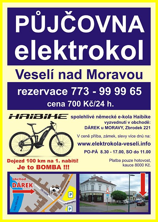 Půjčovna elektrokol Veselí nad Moravou pronájem