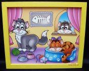 Kočičky, kočka, dekorace.  Krásný obrázek v rámu do dětského pokoje.