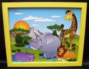 Africké zvířátka.  Krásný obrázek v rámu do dětského pokoje.