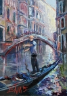 Benátky | Chlapec a most, originál olej na plátně od českého malíře