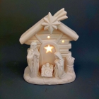 Bílý svítící keramický betlém, vánoční dekorace