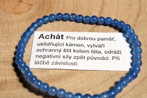 Náramek achát modrý 4mm kulička