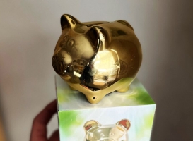 Pokladnička kasička zlate prasátko 11x19 cm