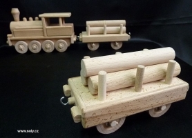 Vagón s dřevem k parní lokomotivě, hračky