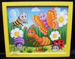 Pohádkový hmyz. Dětský obrázek v rámu do dětského pokoje.