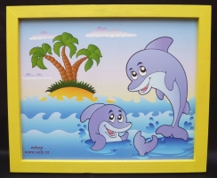 Delfíni, delfín. Dětský obrázek na stěnu do dětského pokoje.