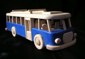 Autobus RTO hračka pro děti, dřevěný v modrém