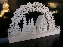 Bílý dřevěný svítící betlém, vánoční dekorace