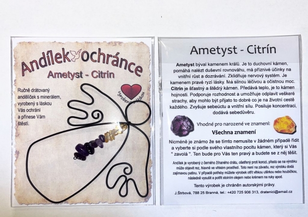 Anděl PODLE ZNAMENÍ ametyst - citrín