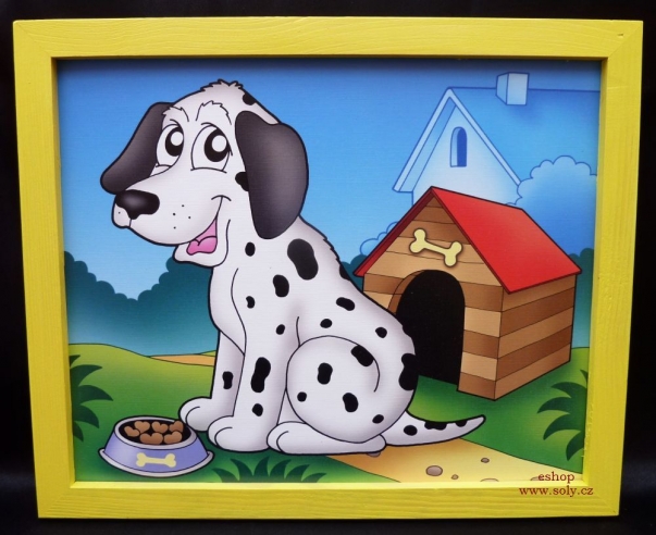 Pejsek, pes, dekorační obrázek.  Krásný obrázek v rámu do dětského pokoje.