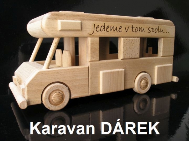 Karavan ze dřeva, pojízdný model - hračka