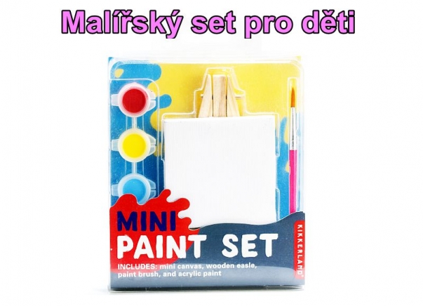 Mini dětský malovací set, stojan, plátno, štětec a barvy