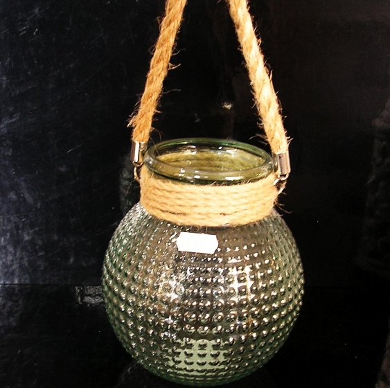 Skleněná dekorační zelená váza či svícen.