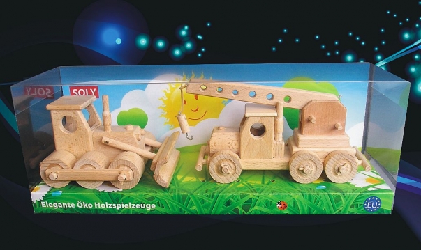 Dřevěné hračky buldozer + autojeřáb