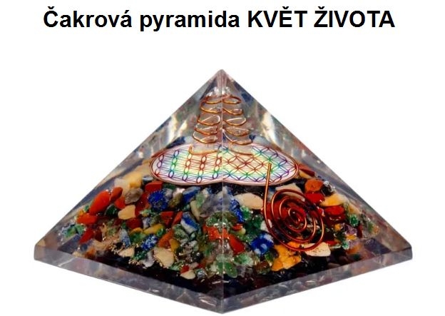 Čakrová pyramida Květ života s křišťálovým hrotem