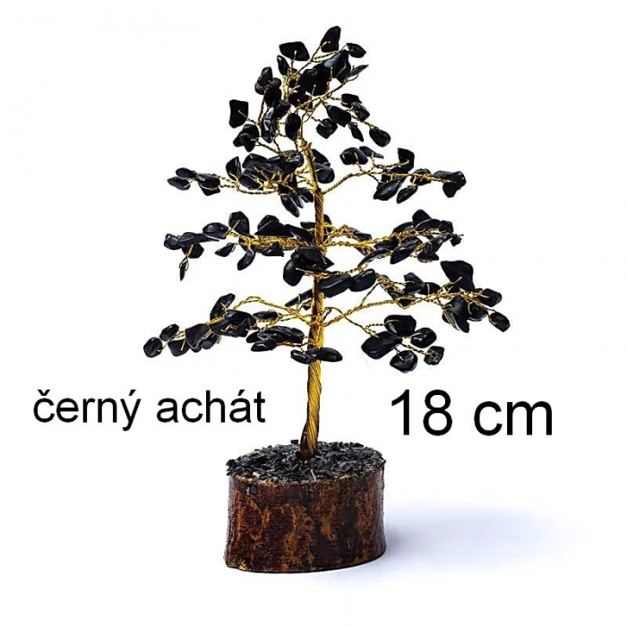 Stromeček štěstí ČERNÝ ACHÁT krystaly 18 cm