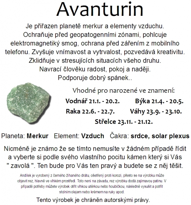 Dratěný anděl s minerálním kamenem Avanturin