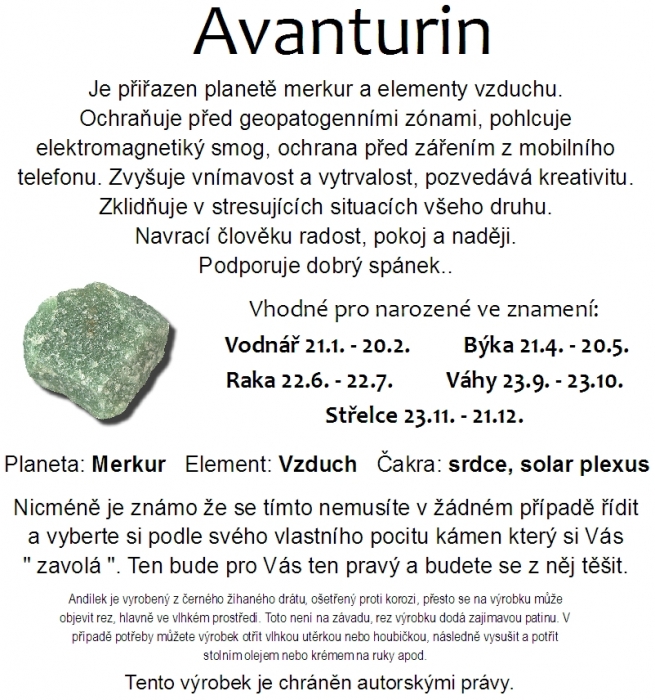 Dratěný anděl s minerálním kamenem Avanturin