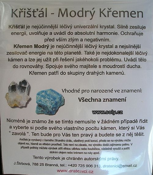 MODRÝ KŘEMEN - KŘIŠŤÁL anděl ochránce