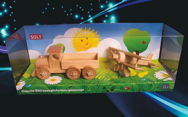 Dřevěné hračky, nákladní autíčko + malý dvojplošník