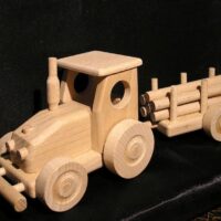 Dřevěný traktor dětská hračka Zemědělský traktor s vlečkou, dřevěné dárky