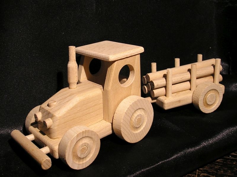 Dřevěný traktor dětská hračka Zemědělský traktor s vlečkou, dřevěné dárky