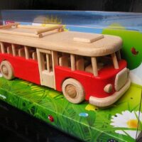 Hračky červený dřevěný autobus