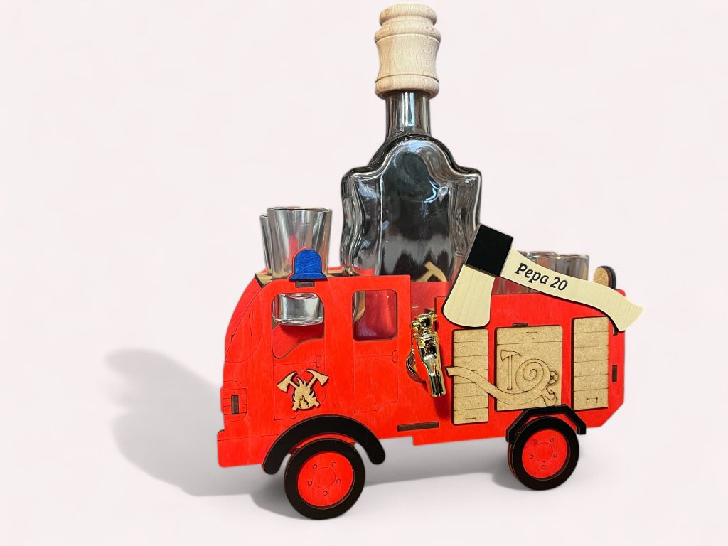 Dárková skleněná láhev na alkohol hasič, požárník