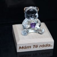 Skleněný medvěd dárek figurka srdíčko soška figurka