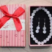 Náramek a náušnice z praskaného křišťálu 6 mm, 19 cm, minerální set