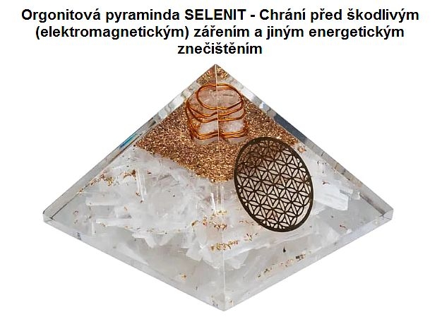 Orgonitová pyramida selenit - květ života