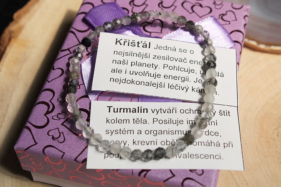 Broušený křišťál turmalín náramek minerálů a kamenů