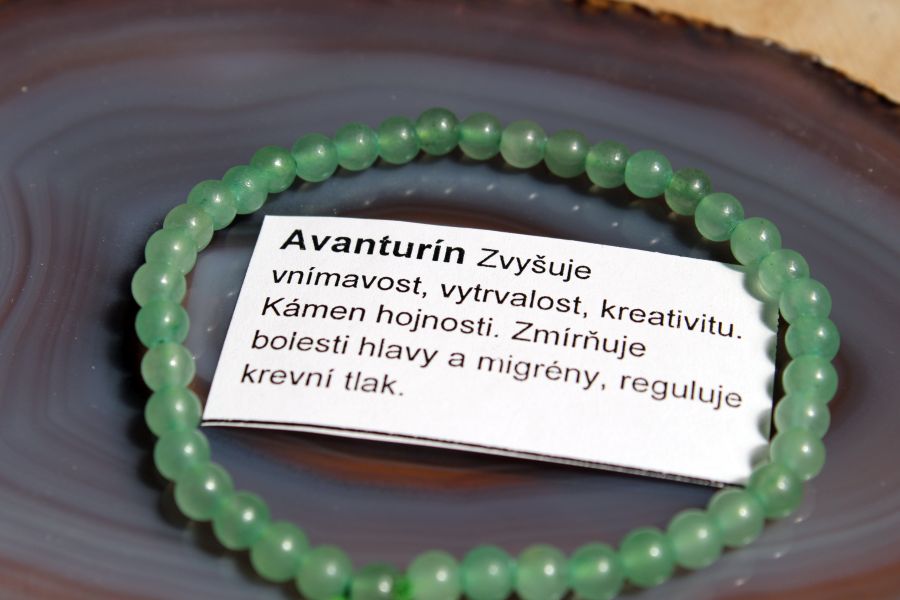 Náramek ze zeleného avanturínu 4 mm, 19 cm, přírodní minerální šperk