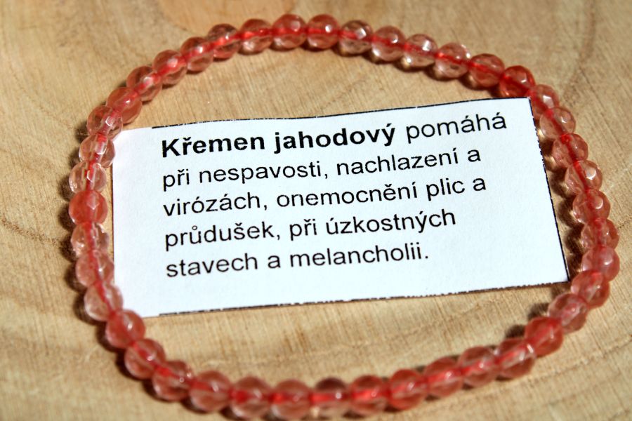 Náramek z jahodového křemene 19 cm, přírodní minerální šperk