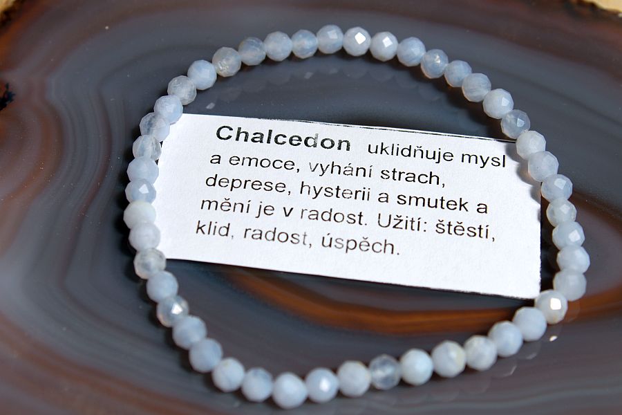 Náramek z chalcedonu 4 mm pro ženy, 19 cm, přírodní minerální šperk