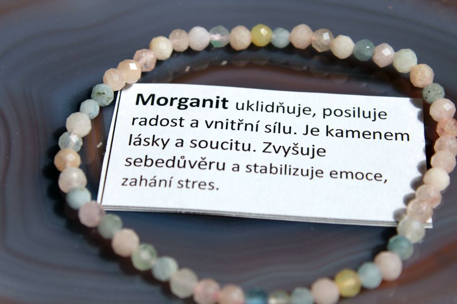 Broušený náramek z morganitu 4 mm, 19 cm, přírodní minerální šperk
