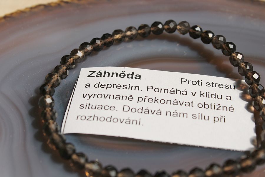 Broušený náramek ze záhnědy 4 mm, 19 cm, přírodní minerální šperk