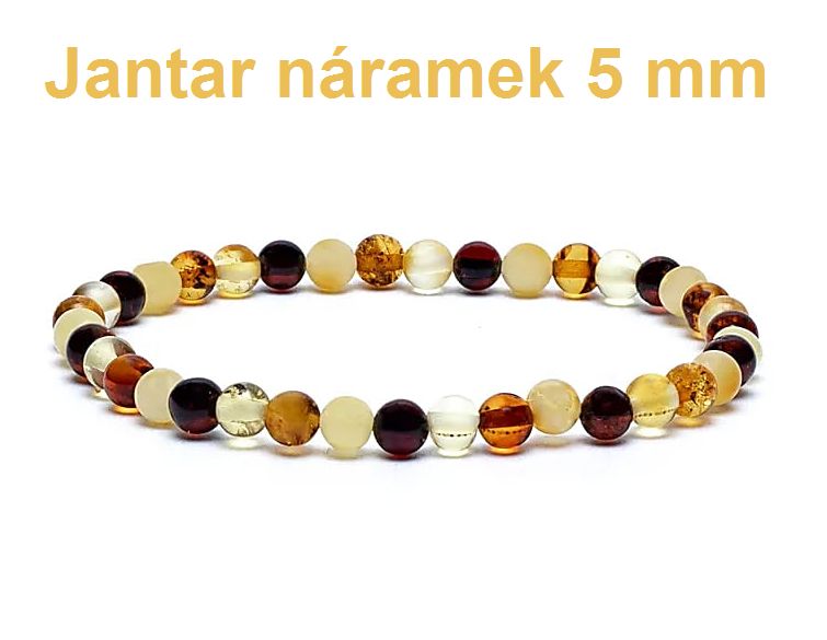 Náramek z jantaru 4–5 mm, 19 cm, přírodní minerální šperk