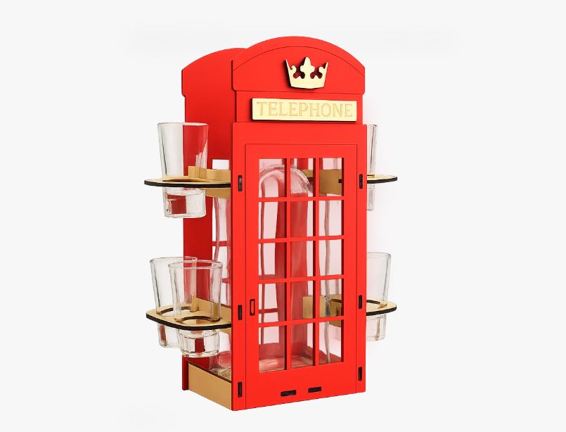 Telefonní budka – dekorativní láhev 0,5l s panáky
